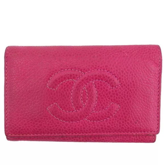 CHANEL Key Case Coco Mark Magenta Caviar Skin Authentic Used - Picture 1 of 10